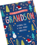 UK Greetings Christmas Card for Grandson - Festive Pattern Design