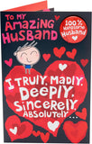 UK Greetings Valentine's Day Card for Husband - Funny 100% Handsome Badge Design