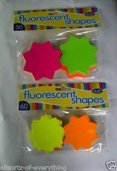 Fluorescent Star Cut-Out Shapes – Pack of 60 Large 60mm Assorted Stars for Crafts & Displays