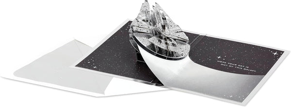 3D and Pop-Up Star Wars Millennium Falcon Space Themed Silver Birthday Card