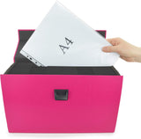 Rapesco 1554 19-Part Expanding Box File Document Organiser, A4+ Expanding Folder with Tabs, Hot Pink