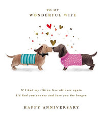 Anniversary Card for Wife – Cute Dachshund Dogs with Romantic Hearts Design