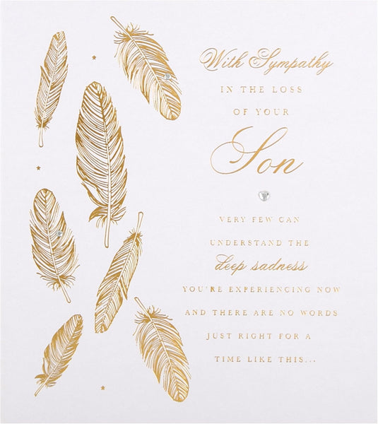 Sympathy Card "Loss of Son" with Foil Finish Feathers