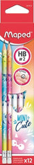 Maped Graphite Mini Eraser Pencil – Ergonomic Paper Pencil with Resistant HB Lead, Random Colours