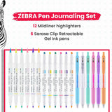 Zebra Pen Journaling & Lettering Set 18 Pack – Dual Tip MILDLINER Pastel Highlighters, Brush Pens, SARASA Gel Pens – Assorted Colouring & Highlighter Pen Multipack for Bullet Journals