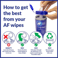 AF Anti Static Screen Cleaning Wipes - Pre-moistened cleaner for Computer, laptop, TV, Tablets, Keyboards, Phone and Other Delicate Surfaces - Tub of 100 SCR100T