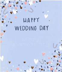 Happy Wedding Day Greeting Card With Braille Lettering blue