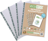 A4 Multi-Punched Pockets – 100% Recycled, 90 Microns – Pack of 100 Eco-Friendly & Durable Sleeves