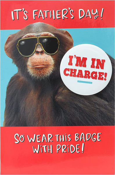 Funny Chimp Badge Father's Day Card