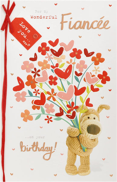 Boofle Birthday Card For Fianc�e With Envelope - Cute Design And Big Bouquet Of Flowers,Multi,165mm x 254mm