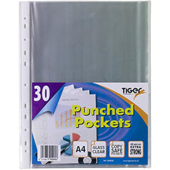 Tiger A4 Punched Pockets – Pack of 30 Clear Sleeves for Ring Binders