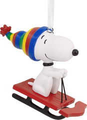 Hallmark Collectable Peanuts Snoopy on Sled Ornaments, Snoopy Decoration, Christmas Hanging Ornament, Gifts for Christmas, Peanuts Comics