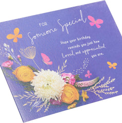 Blue & Floral Design Birthday Card