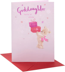 Christmas Card for Goddaughter - Teddy & Presents Design
