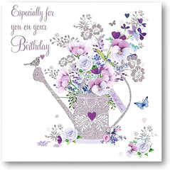 Female Birthday Card - General Card for Women/Girls - Floral Watering Can with Foil Details - Eco-Friendly and Recyclable