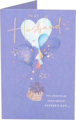 Romantic Father’s Day Card for Husband – Gift and Heart Balloons Design