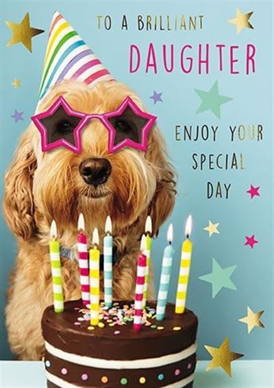 Brilliant Daughter Funny Birthday Card - Party Cockapoo and Birthday Cake with Foil Details - Eco-Friendly and Recyclable - by Darkroom