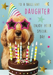 Brilliant Daughter Funny Birthday Card - Party Cockapoo and Birthday Cake with Foil Details - Eco-Friendly and Recyclable - by Darkroom