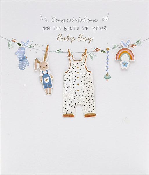 New Baby Boy Card - Washing Line Design