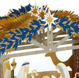3D Pop-Up Nativity Scene Christmas Card – Gold Foil Details, Blue