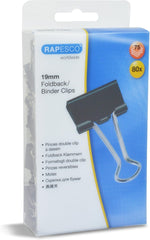 Rapesco 19mm Coloured Foldback Clips - Black (Pack 80)