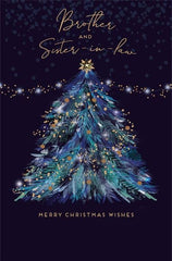 UK Greetings Brother and Sister-in-Law Christmas Card - Blue Christmas Tree and Gold Stars with Foil and Embellished Details - Eco-Friendly
