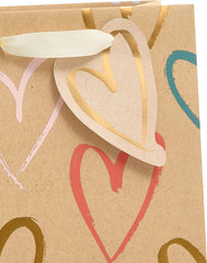 Kraft Hearts Design Medium Gift Bag
