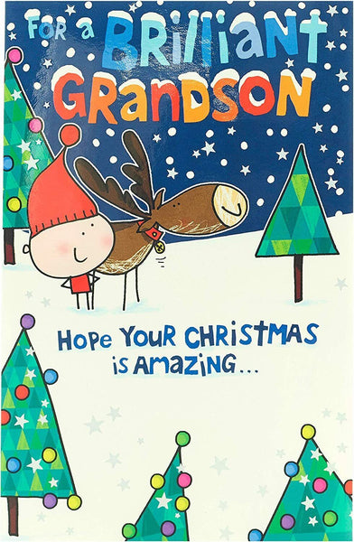 Reindeer Design Grandson Christmas Card