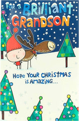 Reindeer Design Grandson Christmas Card