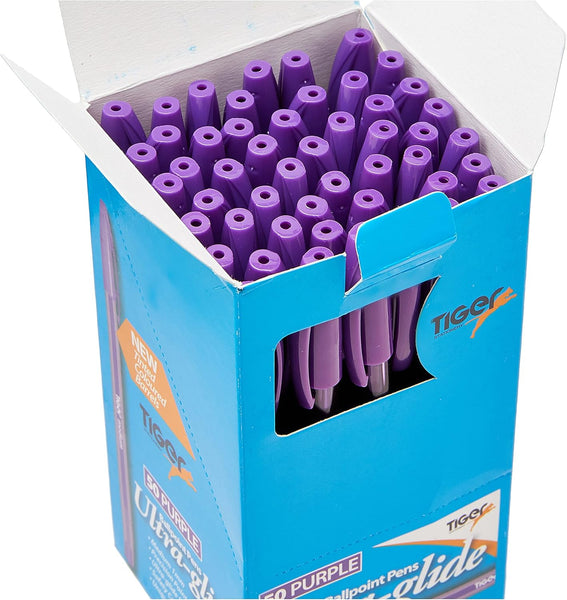 Box of 50 Purple Ultra Glide Ballpoint Pens – Smooth Writing Office & School Pens