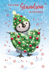 Christmas Penguin Greeting Card for Grandson in Premium Quality