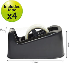 1639 Germ-Savvy Antibacterial, 500 Heavy Duty Tape Dispenser with 4 Rolls of Tape, Black