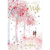 Cherry Blossom Walk Embossed Wife Birthday Card