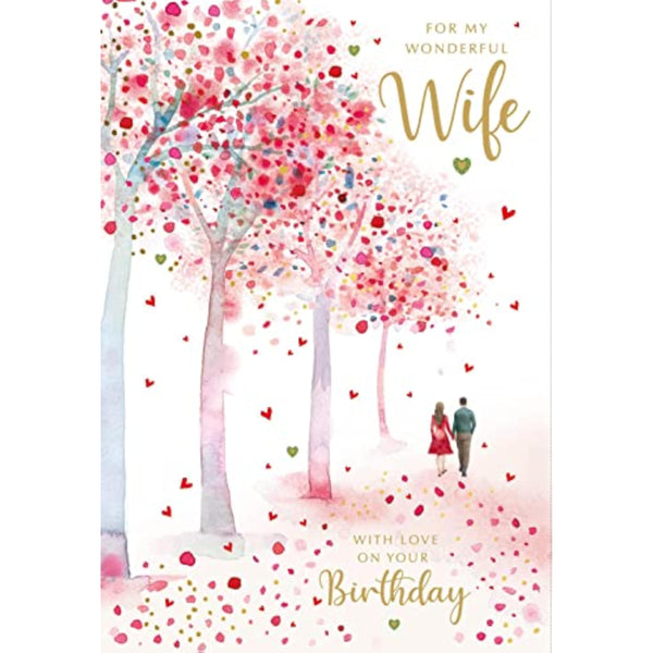Cherry Blossom Walk Embossed Wife Birthday Card