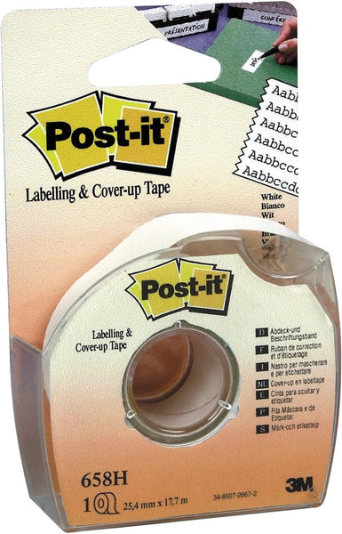 Post-it Cover-Up and Labelling Tape 6-Lines Width White 25.4 mm x 17.7 m 1 Roll/Dispenser 1 Dispenser/Pack
