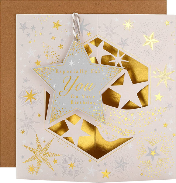 Hallmark Birthday Card - 3D Design with Hanging Star Attachment