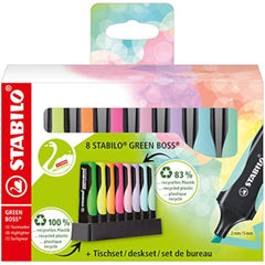 Eco-Friendly Highlighter - STABILO GREEN BOSS Pastel - Deskset of 8 - Assorted Colours