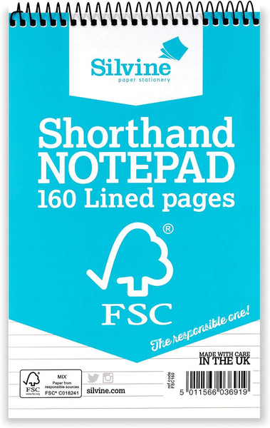 FSC Certified Shorthand Wirebound 160 Lined Pages Notepad