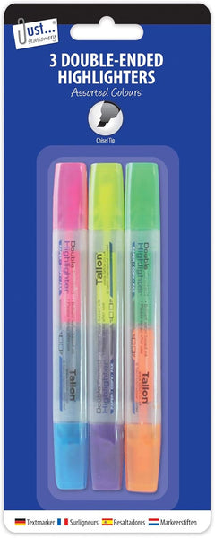 3 Double-Ended Highlighters – 6 Vibrant Colours | Dual Tip Markers for School & Offic