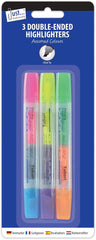 3 Double-Ended Highlighters – 6 Vibrant Colours | Dual Tip Markers for School & Offic