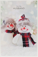 Fun Christmas Card for Husband – Snow Couple in Tartan Illustration