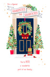 Blue Door with Wreath Grandmother & Grandfather Christmas Card