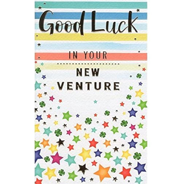 Good Luck In Your New Venture Greetings Card - Big Silver Text 7.75" x 4.75"