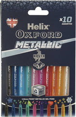 Helix Oxford Metallic Colour Pens - Pack of 10 | Smooth Gel Ink for Craft & Office Use