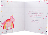 Cute Jumping Unicorn and Rainbow Design Daughter Birthday Card