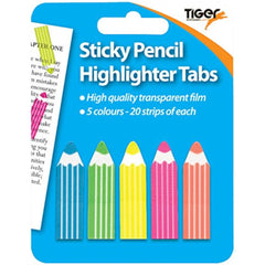 Tiger Neon Sticky Highlighter Tabs – Pencil Format | Writable & Repositionable Page Markers