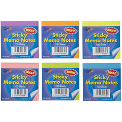 Tiger Bright Sticky Memo Notes 3x3" – Assorted Neon Colours | Self-Adhesive Note Pads