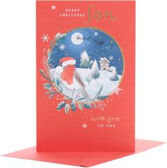 UK Greetings Christmas Card for Son - Snowy Robin Design