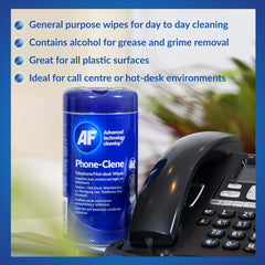 AF Phone & Headset Cleaning Wipes - Contains Alcohol - for Hotdesk, Desk, Call Centre, Games Consoles, Desk Telephone, Reception etc.