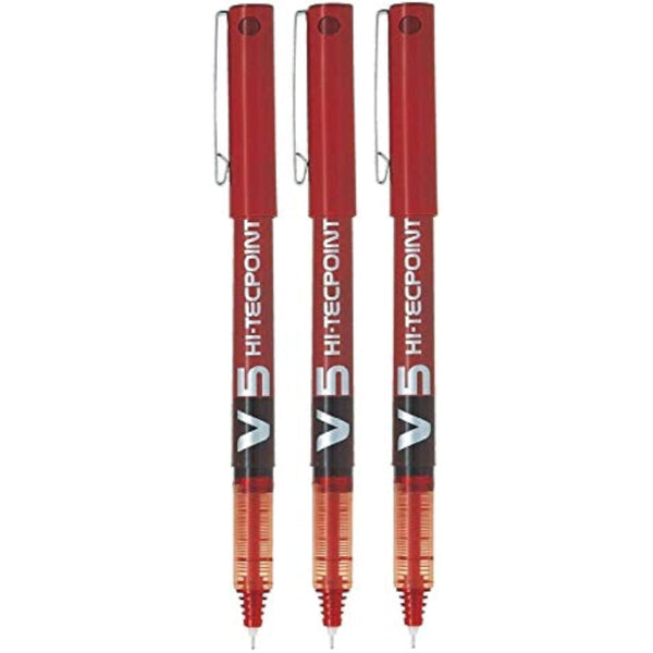 3 x Pilot V5 Liquid Ink Rollerball 0.5 mm Tip Red